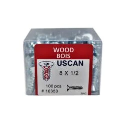 Vis à Bois à Tête Plate Plaquée Zinc, #8 x 1/2" (100 Unités)