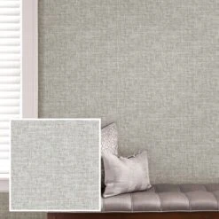 Papier Peint ''peler Et Coller'' à Texture Popeline Gris, 20,5" X 18'