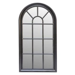 Miroir Noir En Forme De Fenêtre Arquée, 15" X 28"