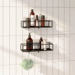 Umbra Étagère Rectangulaire Multi-usage Et Adhésive Cubiko, Noir (2 Pièces)