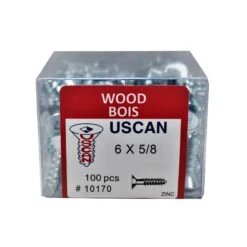 Vis à Bois à Tête Plate Plaquée Zinc, #6 x 5/8" (100 Unités)