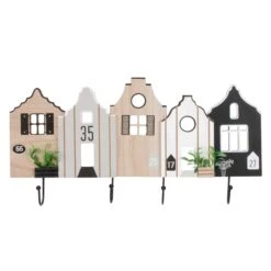 Plaque Murale à 4 Crochets Avec Design De Maisons, 19" X 8"
